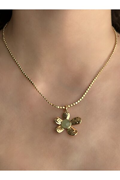 Nilly Jewelry Yeşil Taş Detaylı Çiçek Kolye