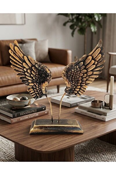 Mirsa Global Dekoratif Lüks Melek Kanadı Biblo Modern Gold Siyah Dekoratif Sa...
