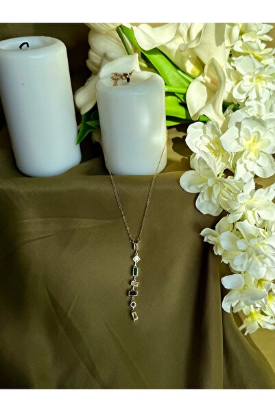 Merishe Jewerly قلادة من الفولاذ المقاوم للصدأ موديل Y مرصعة بالحجر ذهبي اللون
