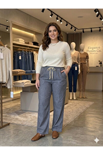 Butik YÜKSEK BEL İNCE KOT KUMAŞ PALAZZO PANTOLON BÜYÜK KÜÇÜK BEDEN