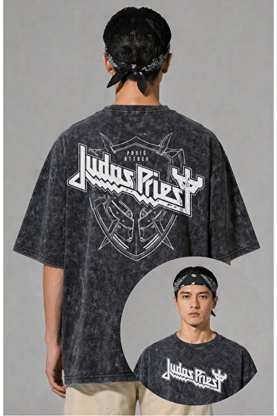 Fuddy Moda Unisex Judas Priest Back Print Washable T-Shirt, Oversize Rock Met...