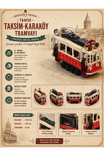 KOLAYEV Nostaljik Metal Taksim Tramvayı Kumbara Çerçeveli Vintage Dekoratif İ...