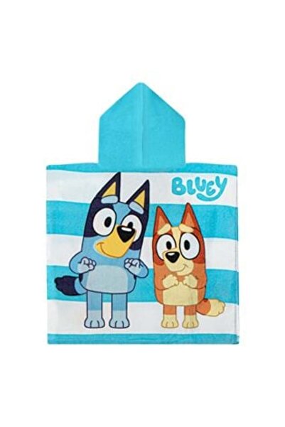 bluey Prosop de plajă tip poncho cu glugă, din bumbac albastru, pentru copii,...
