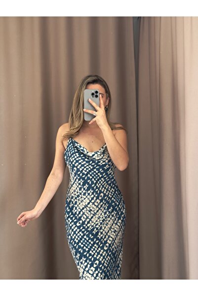 AlisBoutique Batik Desenli Sırt Dekolteli Elbise