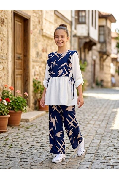ASALEA Girl's Ruffle Detailed Patterned 2-Piece Stylish Set - Casual and Spec...