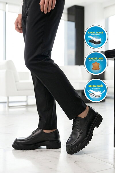 AYAKMOD Black Genuine Leather Men's Casual Shoes 2234 m