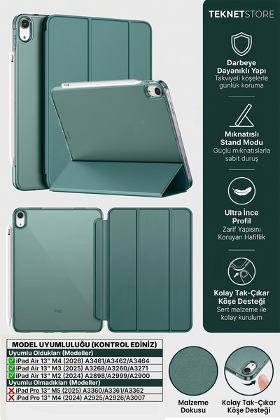 TEKNETSTORE Ipad Air 13" M4 M3 M2 Uyumlu Kılıf Ultra İnce Akıllı Uyku Modlu S...