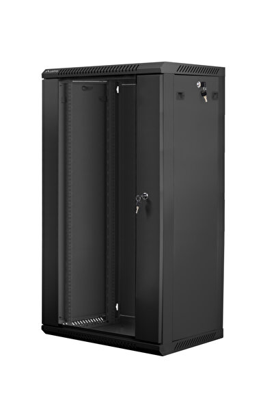 Lanberg 19-инчов стенен рак шкаф 22U 600x450 разглобен стъклена врата черен V2