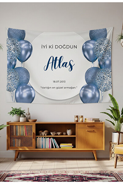 GREENDECOR Kişiye Özel Doğum Günü Duvar Örtüsü İyi ki Doğdun Happy Birthday İ...