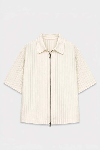 VAMOSCLO Lyocell blend striped zippered linen shirt - cream