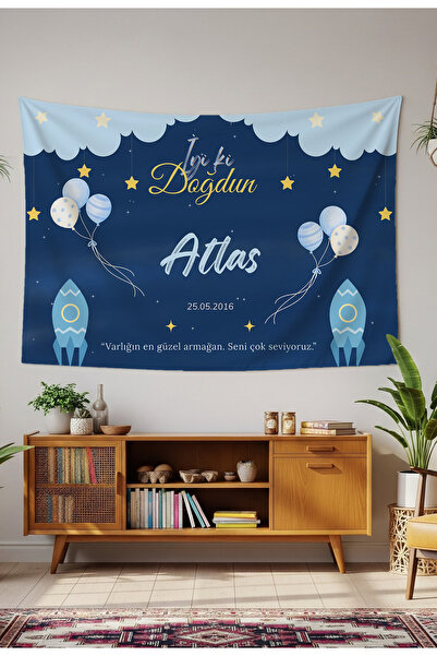 GREENDECOR Kişiye Özel Doğum Günü Duvar Örtüsü İyi ki Doğdun Happy Birthday İ...