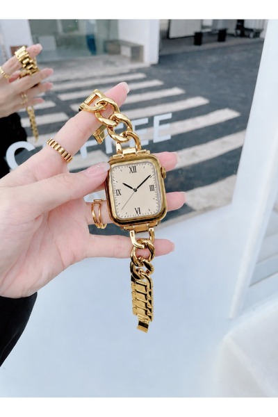 Alstrap Watch 11-10 42mm 9 8 7 41mm 6 5 4 SE 40mm Uyumlu Zincir Metal Kordon ...
