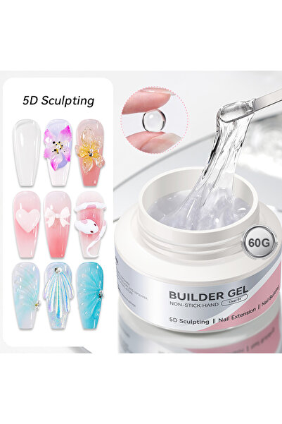 Born Pretty Hard Builder Nail Gel 60g Cear– Not Sticky UV/LED Nail Extension Gel for 3D Sculpting Construction and Nail Art
