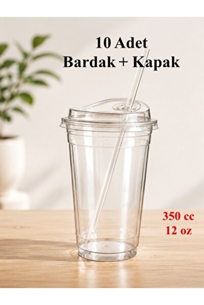 troykar 10LU 350 cc Sızdırmaz Kapaklı Sert Plastik Bardak Kristal Şeffaf Pet ...
