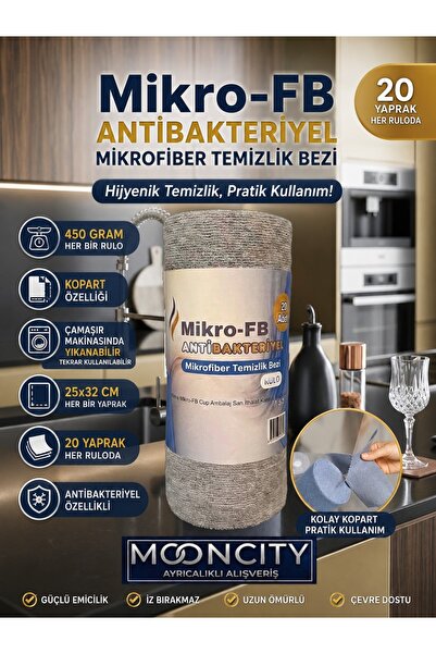 mooncity Premium Mikrofiber Temizlik Bezi Rulosu – Titanyum Grey | • Yıkanabi...