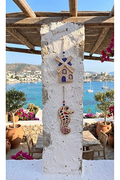 Fi Hediyelik El Yapımı Marine Seramik Duvar Teras Balkon Dekoru Seti 2’li Yel...