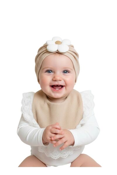Babyqlo Cute Beige Baby Bib with Cap Set