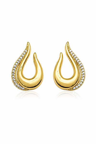 Angelovia Zircon Stone Damla Gold Women's Earrings