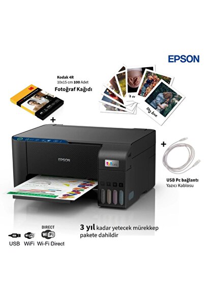 EPSON Renkli Tanklı Yazıcı Baskı Tarama Fotokopi Wi-Fi Wi-Fi Direct USB Bağla...