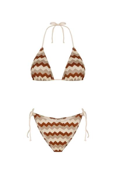 TIME MUSE LUNA Bej Örme Üçgen Bikini Takım
