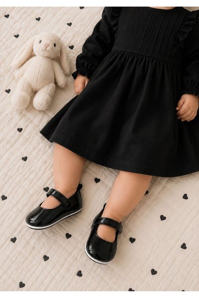 Che Sara Baby First Step Shoes Shiny Leather Orthopedic Non-Slip Bottom Sole with Bow and Velcro Fer Model