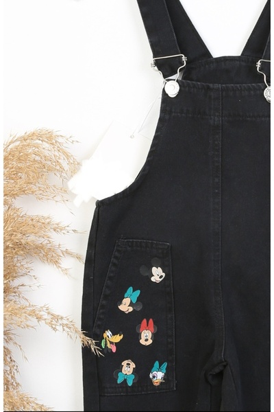 gnygiyim Girl's Denim Salopet Overalls with Adjustable Straps and Character Print