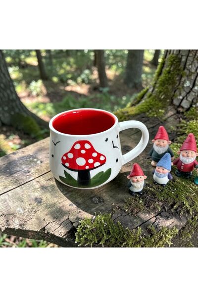 Asaf Çini ve Seramik Seramik El İşçiliği Mantar Desenli Mug Kupa Bardak