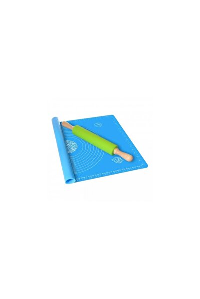 Aca Silicone Dough Mat Set 50*70 cm and Silicone and Wood Rolling Pin