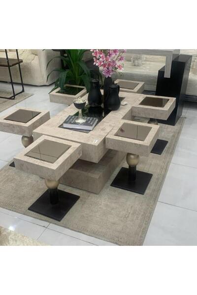 Tables طاوله كنب 7 قطع تصميم انيق بديل الرخام