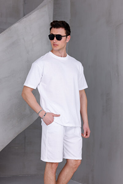 DARK MODA Erkek Basic Oversize T-shirt,Şort ,Çorap Üçlü Takımı