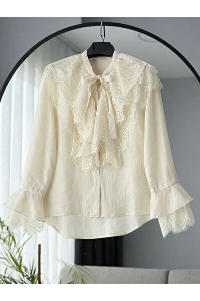 Lavanta Tekstil Lace Detailed Shirt with Ties