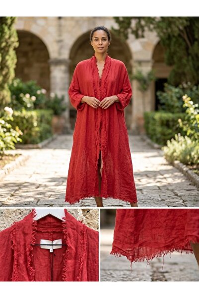 Rabiossa Kasın Keten Karışımlı Oversize Uzun Kimono