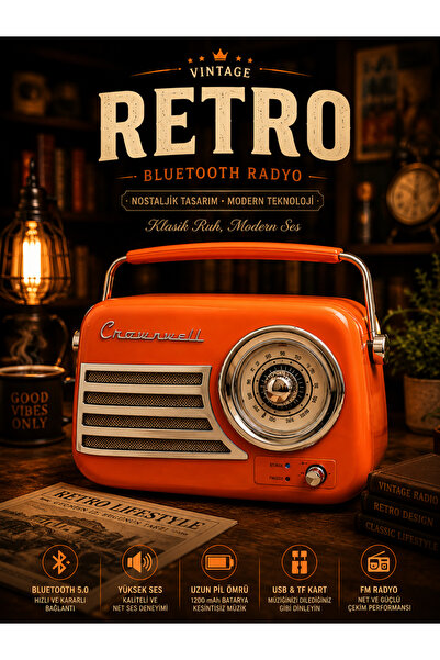 KOLAYEV Retro Bluetooth Radyo Nostaljik Masaüstü Hoparlör FM USB TF Kart Dest...