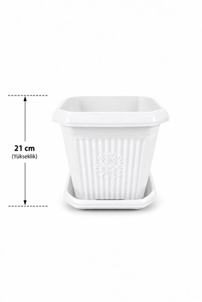 GÜZELYÜZ AVM 1 Adet Kare Saksı Seti | Beyaz Renk Tabaklı Saksı Seti 7 Litre 2...