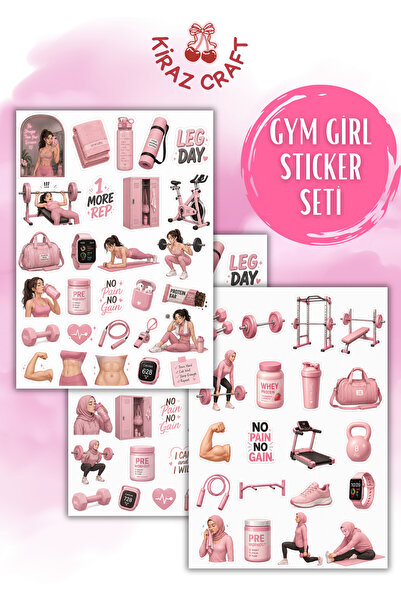 Kiraz Craft Gym Girl Sticker Seti – Laptop, Defter, Tablet ve Ajanda İçin Fit...