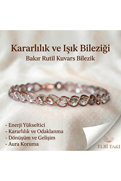 Elbi Takı Örgü Model Bakır Rutil Kuvars Oval Bilezik