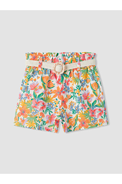 LC Waikiki Ecru Floral Girls' Shorts and Belt