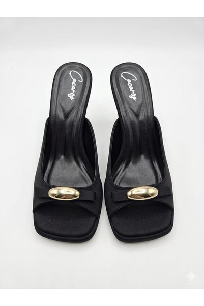 Çaçaroz Ayakkabı Women's Heeled Slippers with Blunt Toe and Buckle
