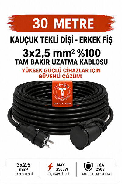 r Rosso Levanto Uzatma Kablosu 2-50 metre - 3x2,5 mm %100 Bakır | Topraklı Te...