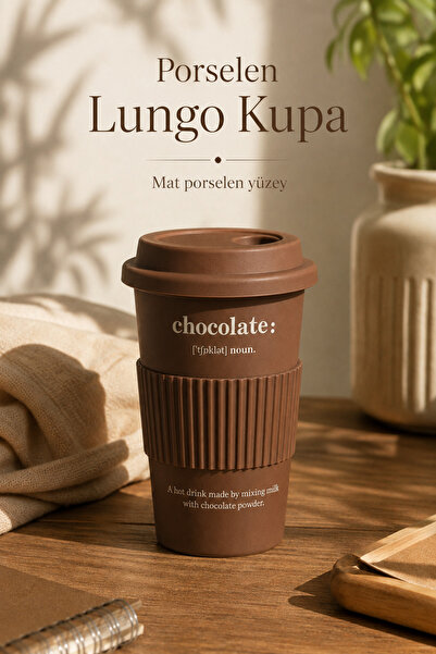 welcomein Lungo Porselen Kupa 430 ml Kapaklı Mat Yüzey Kahve Bardağı, Latte Ç...