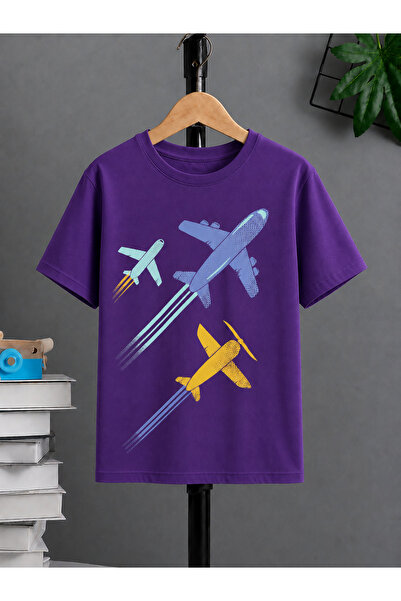 VODEXA Tricou oversize unisex cu imprimeu THREE AIRPLANES, 100% bumbac, croia...