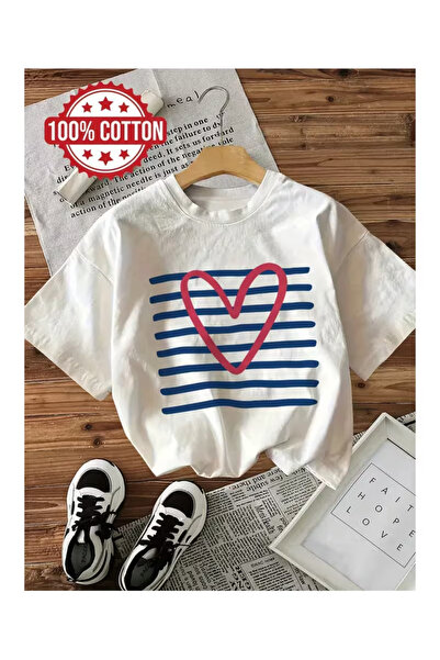 Massgai Μπλουζάκι Unisex Heart Printed Oversize 100% βαμβάκι