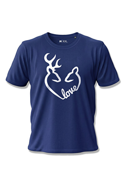 North Whiskers "Love" 100% Cotton Navy Blue T-Shirt with Deer and Heart Figures