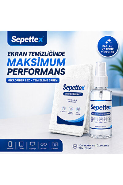SepetteX Mikrofiber Bez + Ekran Temizleme Spreyi Seti 30ML Telefon Tablet Lap...