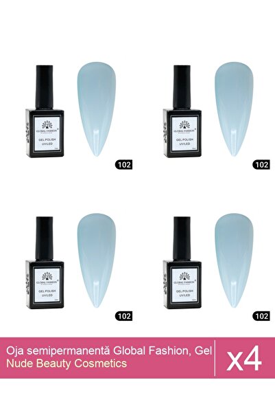 Makeup Set 4x Oja semipermanentă Global Fashion, Gel polish Elite Glow 15 ml,102