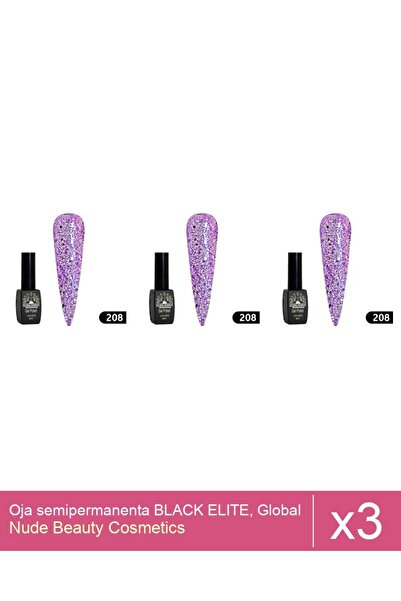 Makeup Set 3x Oja semipermanenta BLACK ELITE, Global Fashion 8 ml,208