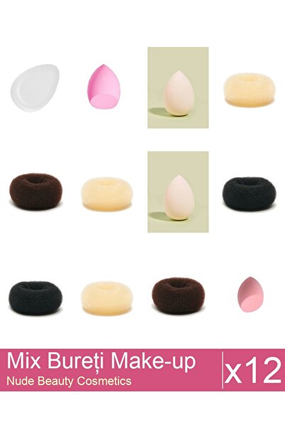 Makeup Mix Set 12 products Sponges: Blonde bun sponge - 9 cm diameter, Extra-...