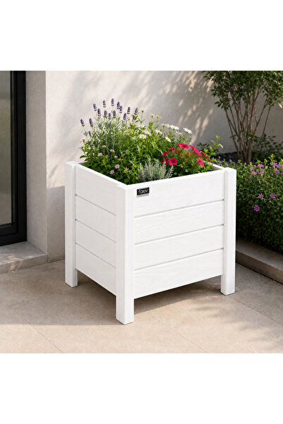 Faev Ahşap Kare Dış Mekan Saksısı Dekoratif Ahşap Saksı Hazır Kurulu 50cm X 5...