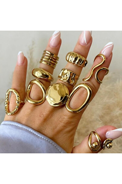 Choice AYAGold 10pcs Set Vintage Old Coin Style Asymmetrical Open Ring For Wo...