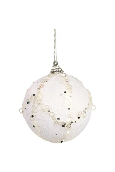Goliat Christmas Globe, white, 8cm, decorated with silver glitter